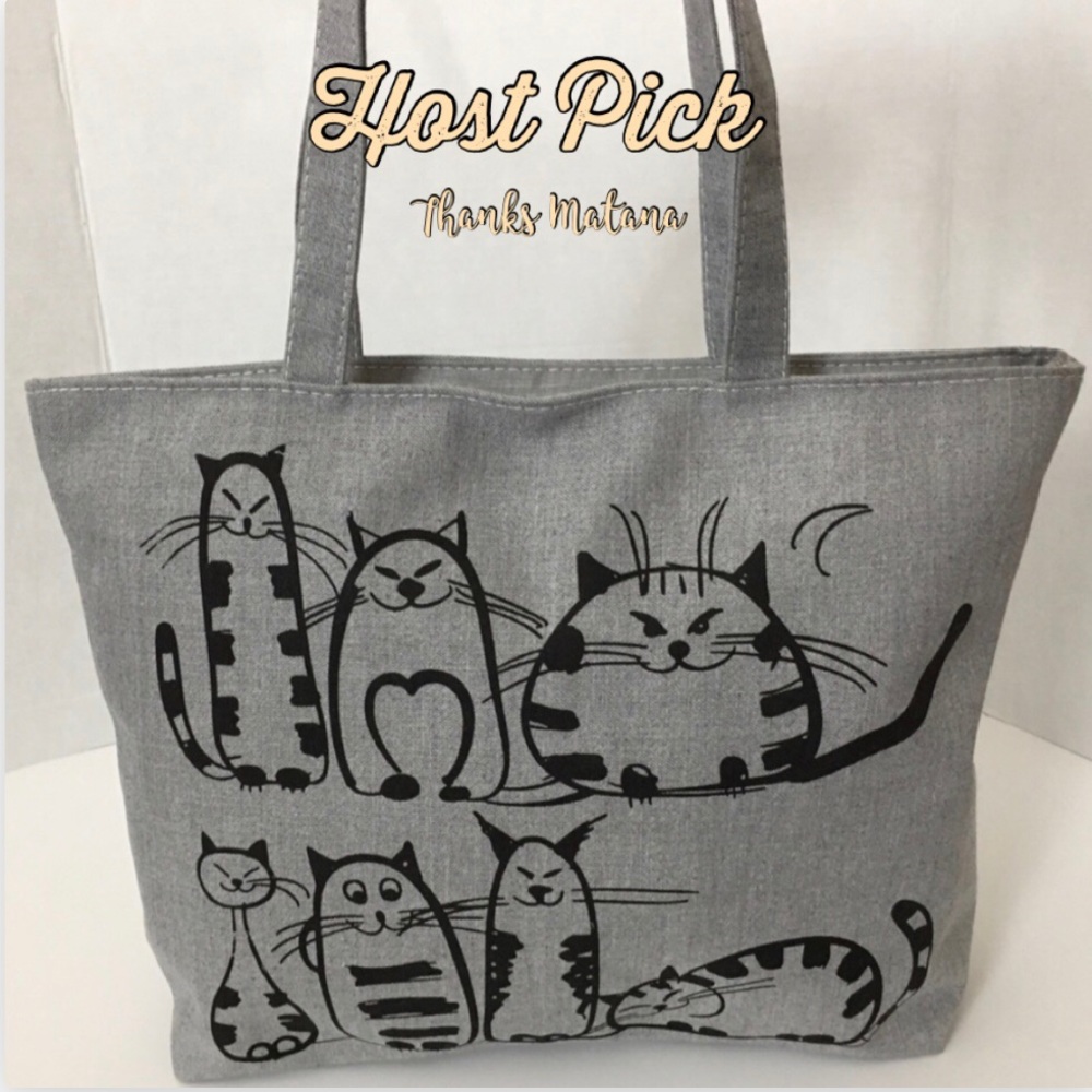 Lined Grey Cat Lovers Tote Book Bag